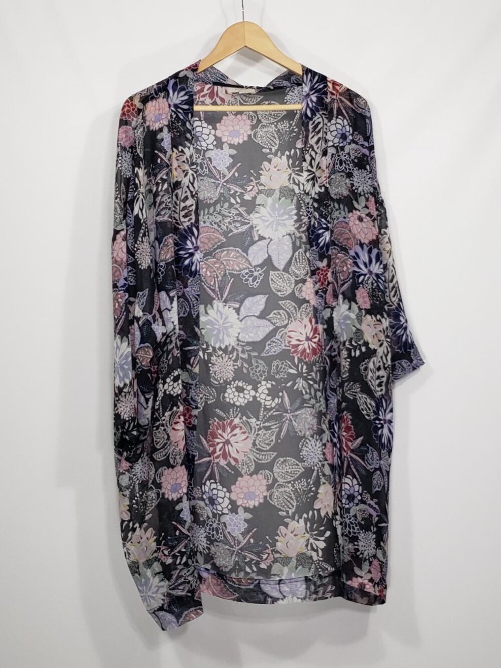 Loft  Floral Sheer Open Front Lightweight Tunic Coverup Cardigan Kimono One Size
